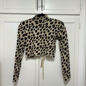 Zara - Open Back Cropped Cheetah Sweater - Size Medium